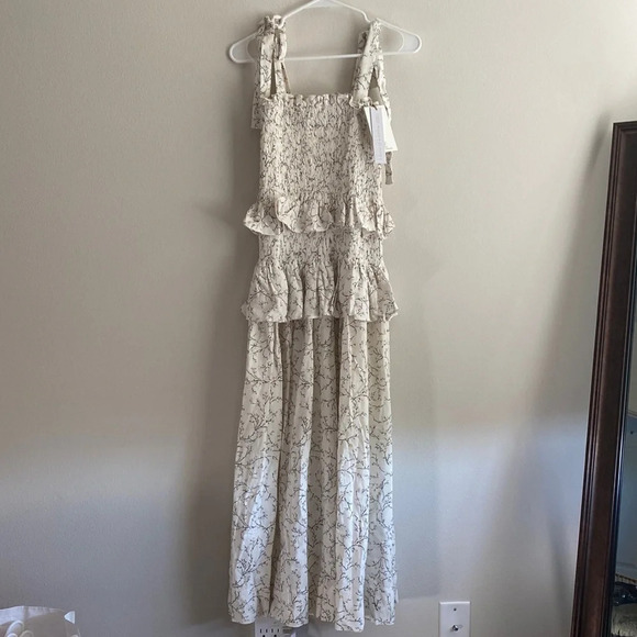 House of Harlow 1960 Smocked Tiered Ruffle Linen Maxi Dress Floral Print…​ - Picture 1 of 5